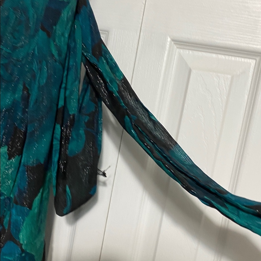 Festive Enfocus petite floral green & silver sparkle sheer lined dress size 14P - Picture 6 of 14